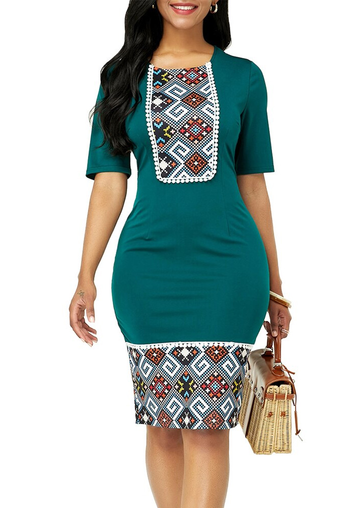 Summer Dress Women 2020 Casual Plus Size Slim Ethnic Print Office Pencil Bodycon Dresses Vintage Sexy India Women Party Dress