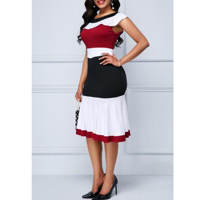 Patchwork Summer Dress Women 2020 Casual Plus Size Slim Ruffles Office A Line Dresses Elegant Vintage Sexy Long Party Dress 5XL
