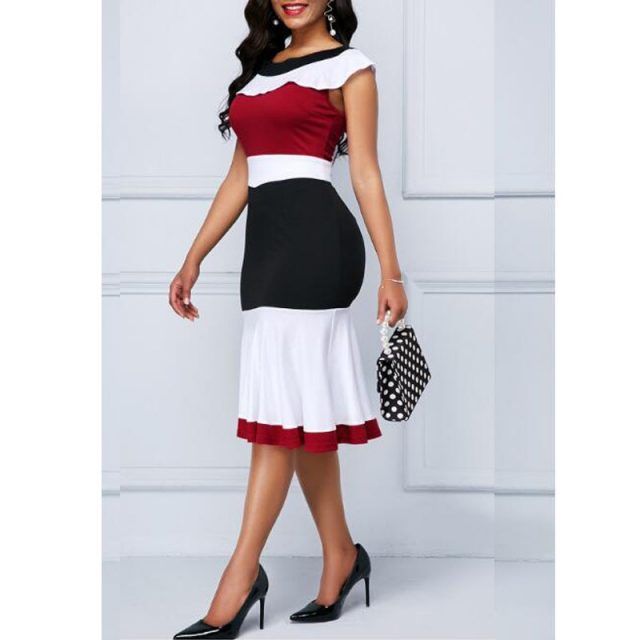 Patchwork Summer Dress Women 2020 Casual Plus Size Slim Ruffles Office A Line Dresses Elegant Vintage Sexy Long Party Dress 5XL