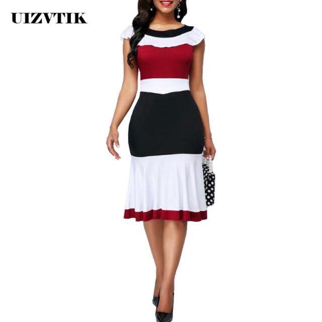 Patchwork Summer Dress Women 2020 Casual Plus Size Slim Ruffles Office A Line Dresses Elegant Vintage Sexy Long Party Dress 5XL