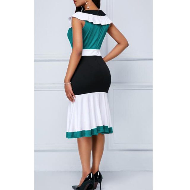Patchwork Summer Dress Women 2020 Casual Plus Size Slim Ruffles Office A Line Dresses Elegant Vintage Sexy Long Party Dress 5XL
