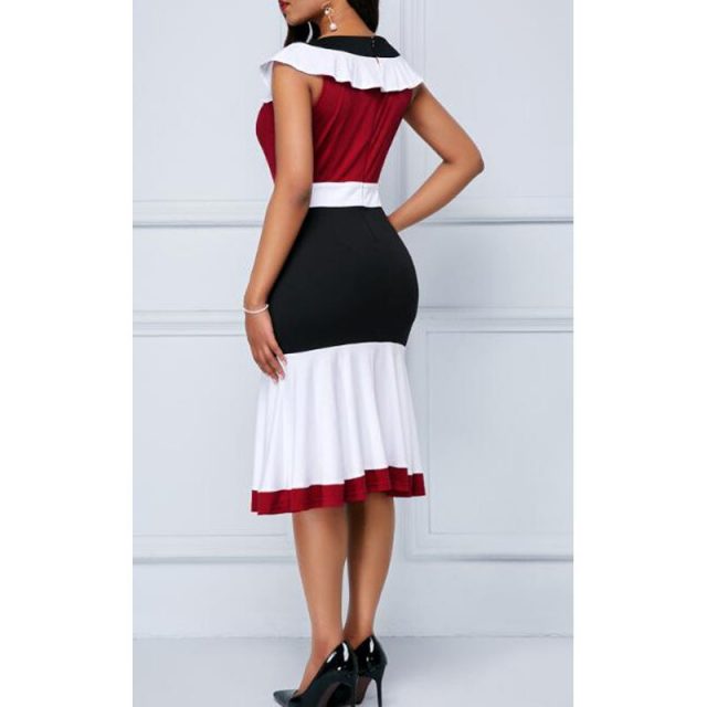 Patchwork Summer Dress Women 2020 Casual Plus Size Slim Ruffles Office A Line Dresses Elegant Vintage Sexy Long Party Dress 5XL