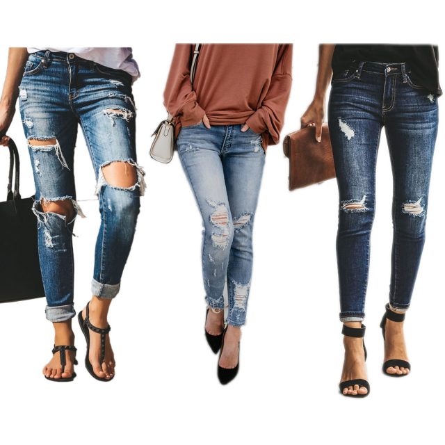 Hole Ripped Jeans for Women Distressed Slim Stretch  Skinny Jeans Womens Clothing Sweetwear Moustache Effect Vintage Denim pant