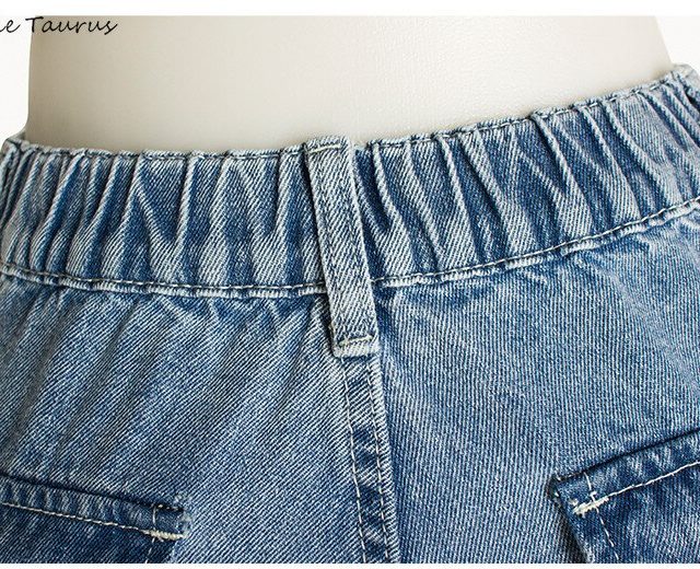 High Waist Cargo Pants for Woman Preppy Style Harem Pants Mujer Little Blue Loost Denim Spodnie Damskie Side Pocket Jeans Mujer