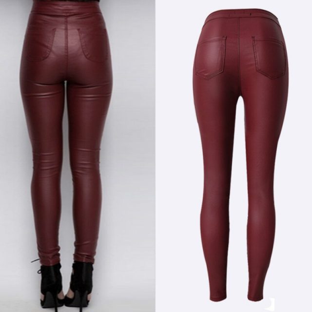 2020 High Waist Leather Pants Women Fashion Push Up Skinny Coated Denim Woman PU Pantalon Femme Red Black Pencil Pants Trousers
