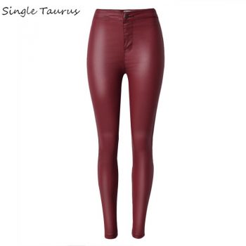 2020 High Waist Leather Pants Women Fashion Push Up Skinny Coated Denim Woman PU Pantalon Femme Red Black Pencil Pants Trousers