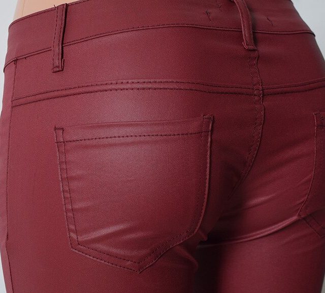 Low Waist PU Leather Pants Women Double Zipper Skinny Jeans Femme High Stretch Push Up Pants Feminino Wine Red Pantalon Femme