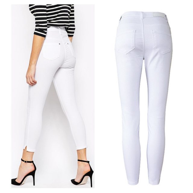 Office Lady High Waist White Jeans Women Top Quality Cotton Slim Elasticity Skinny Denim Leisure Simple Push Up Pantalon Femme