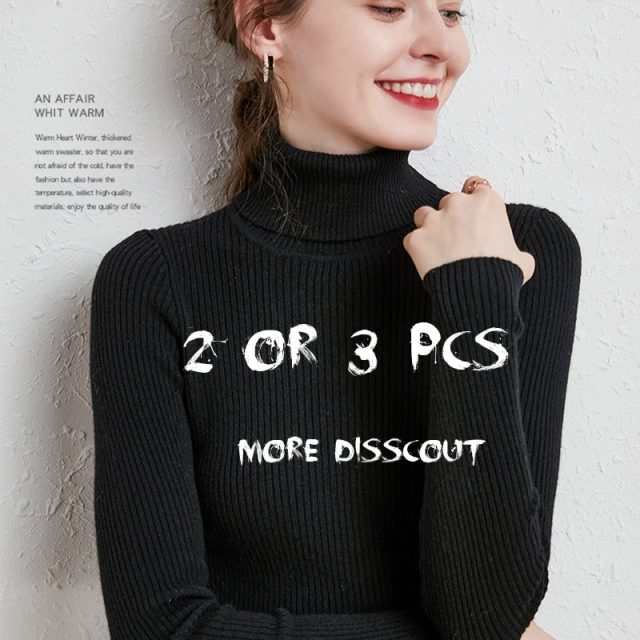 Autumn Winter Knitted Jumper Tops turtleneck Pullovers Casual Sweaters Women Shirt Long Sleeve Tight Sweater Girls Roll Collar