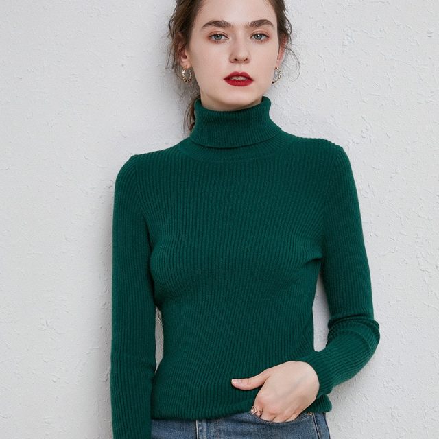Autumn Winter Knitted Jumper Tops turtleneck Pullovers Casual Sweaters Women Shirt Long Sleeve Tight Sweater Girls Roll Collar