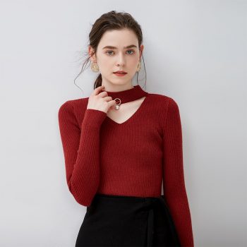 Sweater Female 2018 Autumn And Winter New Bottoming Shirt V-neck Hanging Neck Slim Pullover Sweater Thick Pullovers