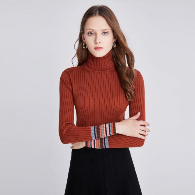 On sale 2019 autumn winter Women Knitted Turtleneck Sweater Casual Soft Thick Jumper Fashion Slim Femme Elasticity Pullovers