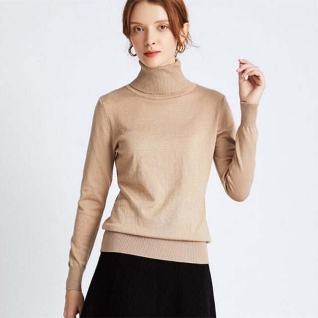 On sale 2019 autumn winter Women Knitted Turtleneck Sweater Casual Soft polo-neck Jumper Fashion Slim Femme Elasticity Pullovers