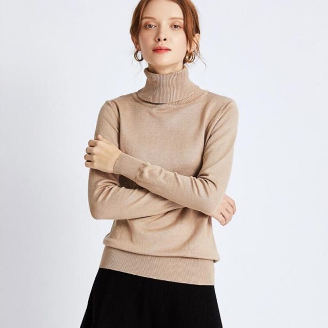 On sale 2019 autumn winter Women Knitted Turtleneck Sweater Casual Soft polo-neck Jumper Fashion Slim Femme Elasticity Pullovers