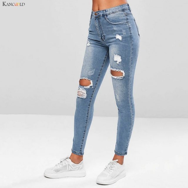 KANCOOLD pants Women Fashion Hole Pocket Wild Slim Fit Tight Pencil Pants Skinny Zipper Mid Casual sexy new jeans woman 2019Oct7