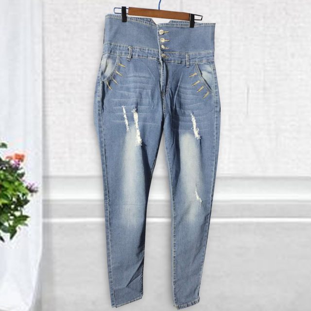 Womens Jeans High Waist Skinny Pants Regular Elastic Waist Pencil Pants Casual Plus Size Jeans For Women Cowboy Trousers#g30