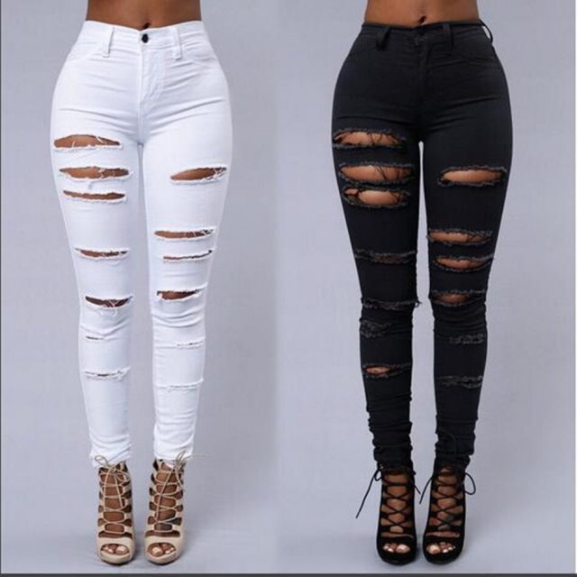 New product 2021 summer women’s stretch footwear pants European and American slim slimming ripped jeans women