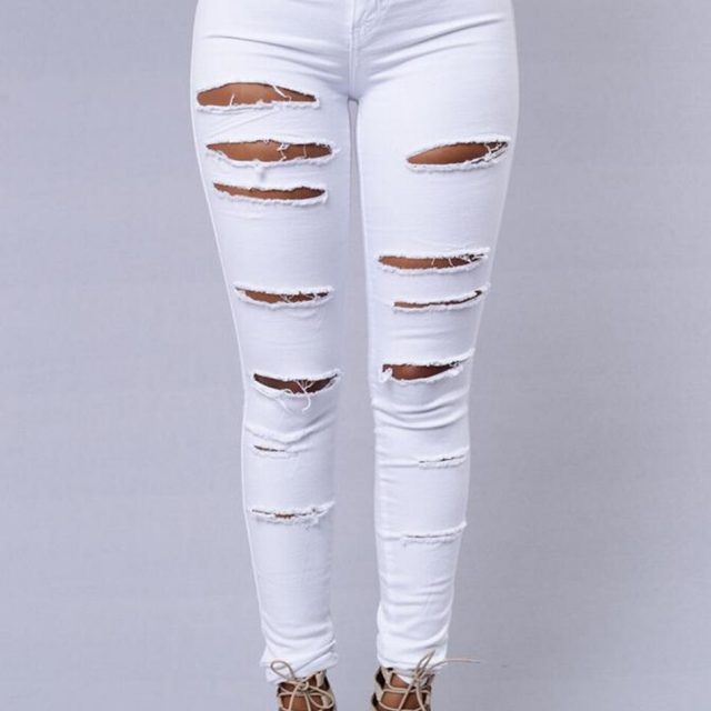 New product 2021 summer women’s stretch footwear pants European and American slim slimming ripped jeans women