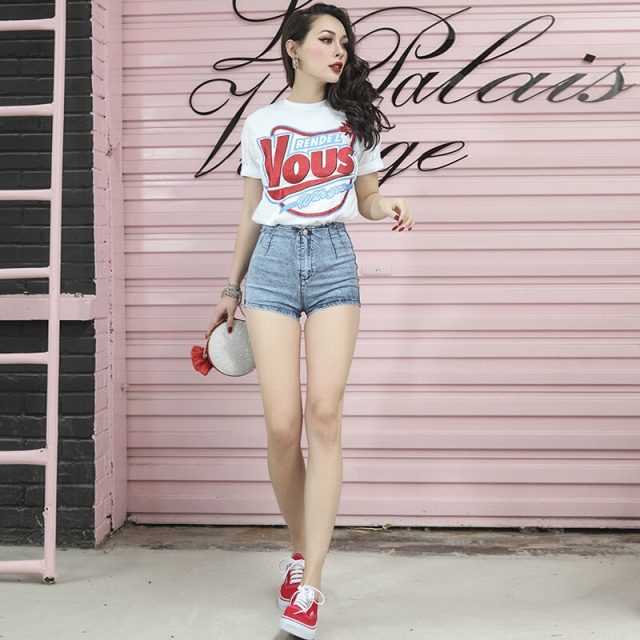 2018 Summer Essential Type Jeans Shorts Women Sim High Rise Stretch Denim Fabric Shorts