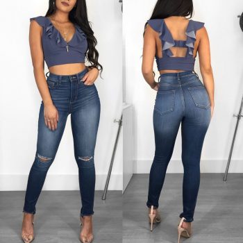 Blue Ripped Jeans Women's Tight-fitting Slim Pencil Pants 2020 Fall Best-selling High-quality Plus Size Feminine Pants