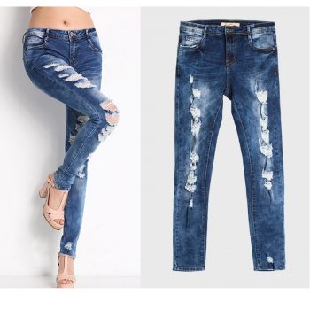2020 Ms. Autumn New Hole Jeans Slim Stretch Europe and America Women's Autumn Feet Pencil Pants Large size S-3XL