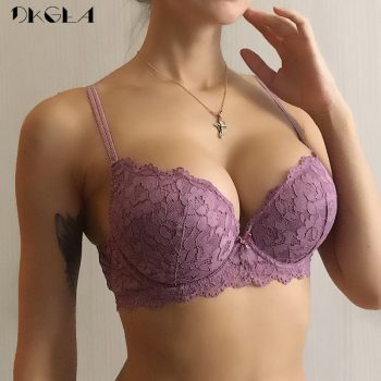 Brand Hot Sexy Push Up Bra Deep V Brassiere Thick Cotton Women Underwear Lace Purple Embroidery Flowers Lingerie A B C Cup Bras