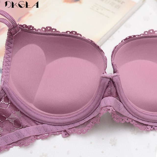 Brand Hot Sexy Push Up Bra Deep V Brassiere Thick Cotton Women Underwear Lace Purple Embroidery Flowers Lingerie A B C Cup Bras