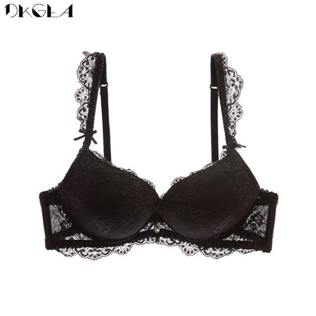 Classic Black Women Underwear Lace Embroidery Push Up Bra Cotton Thick Brassiere A B C Cup Sexy Bras Adjustable Deep V Lingerie