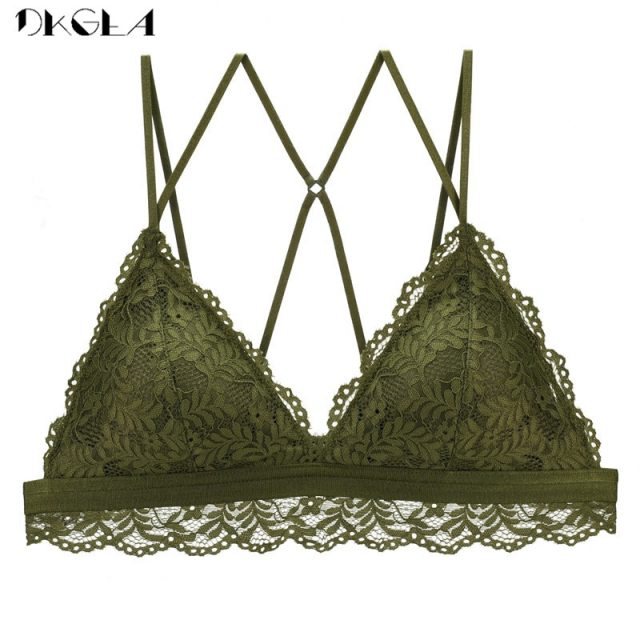 Fashion Green Sexy Bra Triangle Cup Brassiere Wire Free Women Lingerie Lace Seamless Bras Thin Cotton Underwear Embroider Black