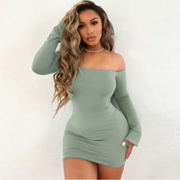 European American Sexy One-line Neck Long-sleeved Dress 2023 Off-shoulder Sleeveless High-waisted Wrap The Buttocks Short Skirt