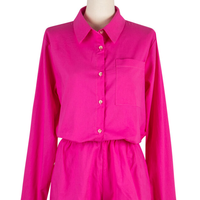 Rose Red Cotton Shorts with Shirt Set Casual Long Sleeve Two-piece Suit Female Oversized Loose Summer Two Piece Set Women 2023