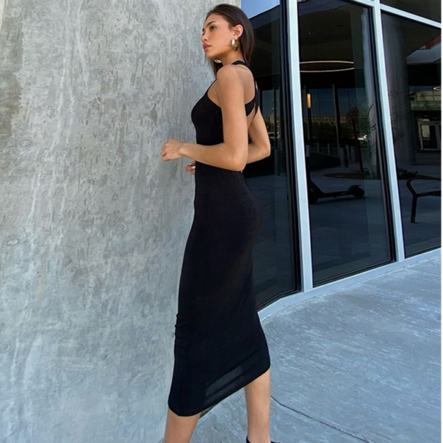 European and American Ins-style Sexy Backless Versatile Black Dress Women's Temperament High Waist Long Skirt In 2023 Spring New