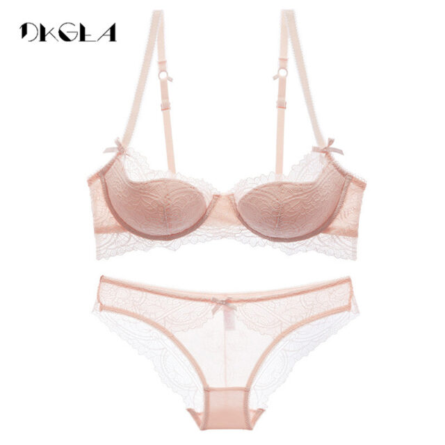 Fashion Young Girl Bra Set Plus Size D E Cup Thin Cotton Underwear Set Women Sexy Brassiere Pink Lace Bras Push Up Embroidery