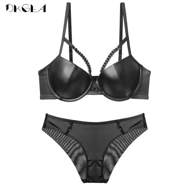 New Glossy Cortex Brassiere Cotton Thick Black Bras Brand Underwear Set B C D Cup Bandage Sexy Bra Set Push Up Women Lingerie