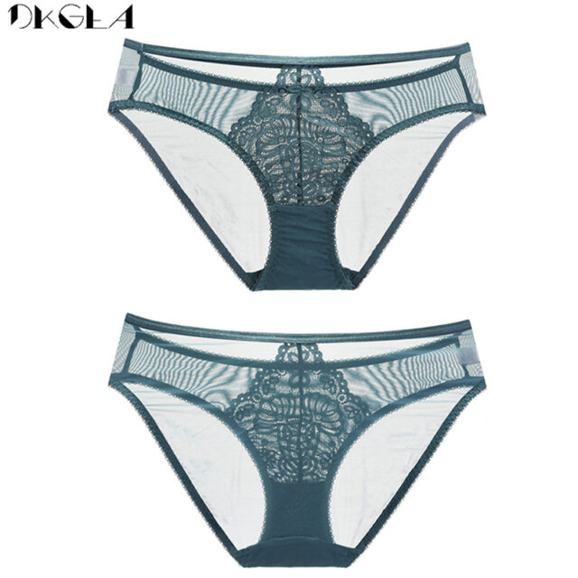 Hollow Out Sexy Underwear 3 Pieces Low-Rise Panties Women Green Black White Underpants Transparent Ladies Lace Briefs Embroidery