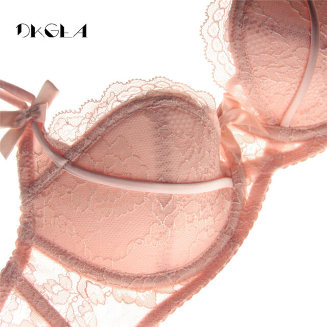 Thin Cotton Bras Push Up Women Lingerie Pink Sexy Bra Set 3 Piece Bra+Panties+Garter Lace Underwear Set Brassiere Embroidery