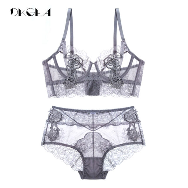 New Luxury Green Lingerie Fashion Sexy Bra Embroidery Lace Women Underwear Bra Set Transparent Brassiere Black Deep V Temptation