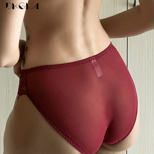 Fashion 3 Piece Low-Rise Briefs Lace Transparent Beige Black Burgundy Sexy Underwear Ultrathin Embroidery Women Panties XL L M S