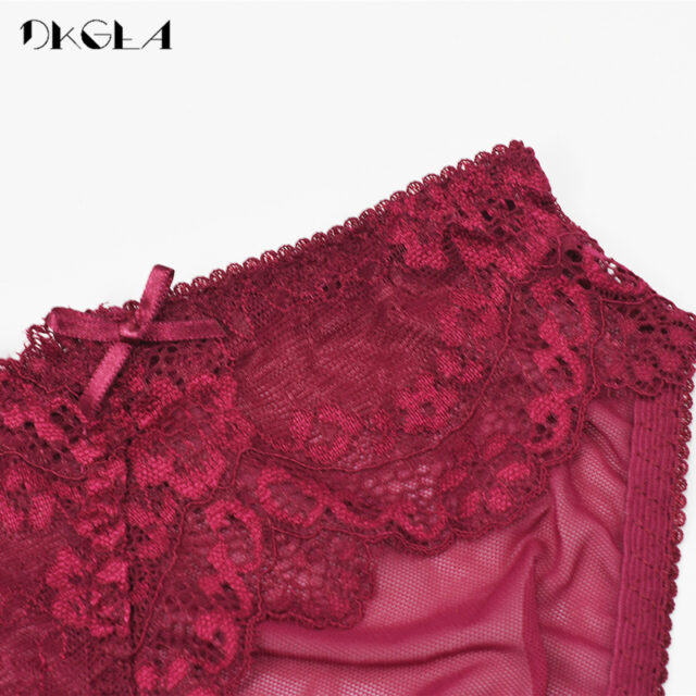 Fashion 3 Piece Low-Rise Briefs Lace Transparent Beige Black Burgundy Sexy Underwear Ultrathin Embroidery Women Panties XL L M S