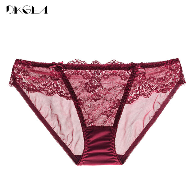 Fashion 3 Piece Low-Rise Briefs Lace Transparent Beige Black Burgundy Sexy Underwear Ultrathin Embroidery Women Panties XL L M S