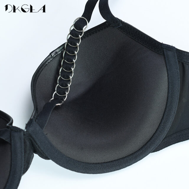 Fashion Black Cortex Brassiere Thick Women Underwear Set 3 Piece Bra+Panties+Garter Brand Lingerie B C D Cup Sexy Bras Push Up