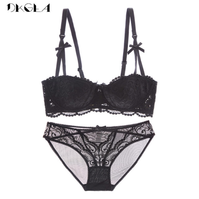 Brand Half Cup Bra Set Women Lingerie Embroidery White Brassiere Thin Cotton Push Up Bras Sexy Lace Underwear Set A B C D Cup