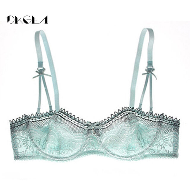 Young Girl Ultrathin 1/2 Cup Bras Green B C D Cup Lace Lingerie Hollow Out Brassiere Transparent Bra Sexy Women Underwear Black